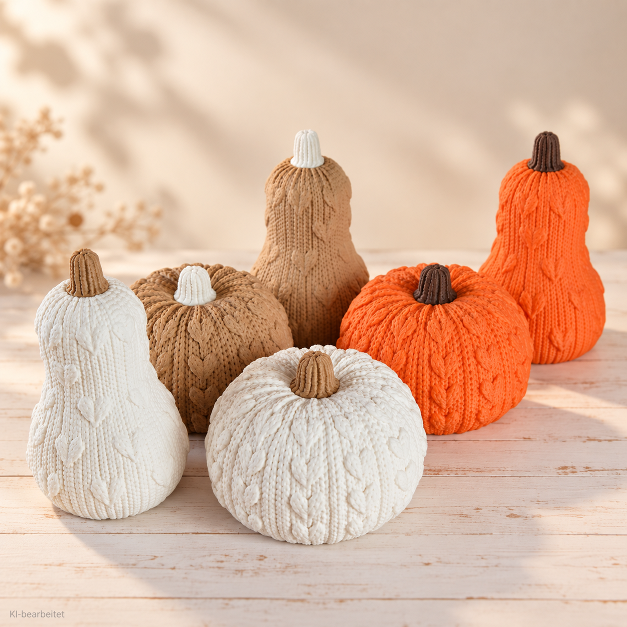 Herbst-Kürbisse mit Strickmuster